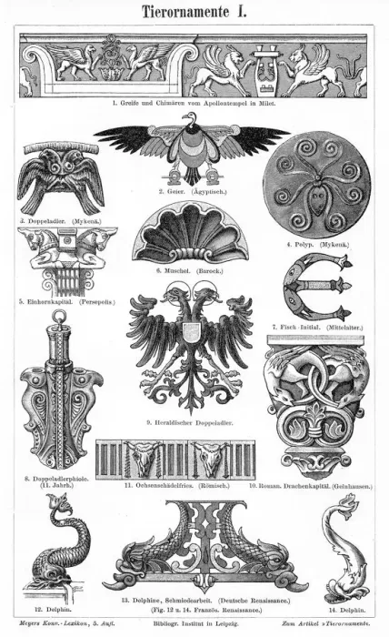 Framed Print : Animal style ornaments engraving 1895 Framed Print : Animal style ornaments engraving 1895
