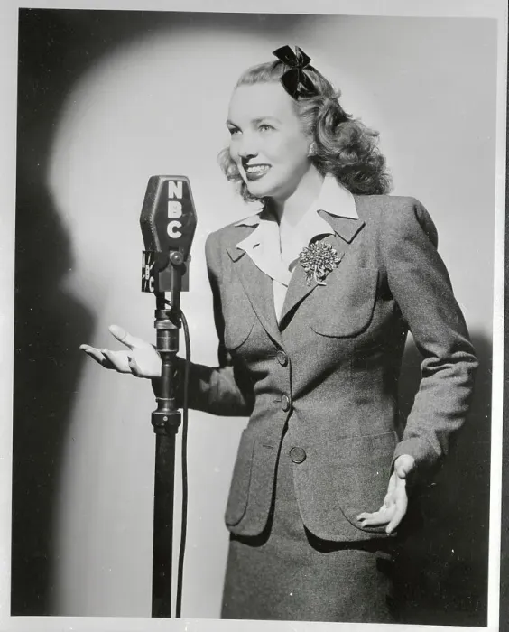 Framed Print : Former Ann Eden Standing at Microphone Framed Print : Former Ann Eden Standing at Microphone