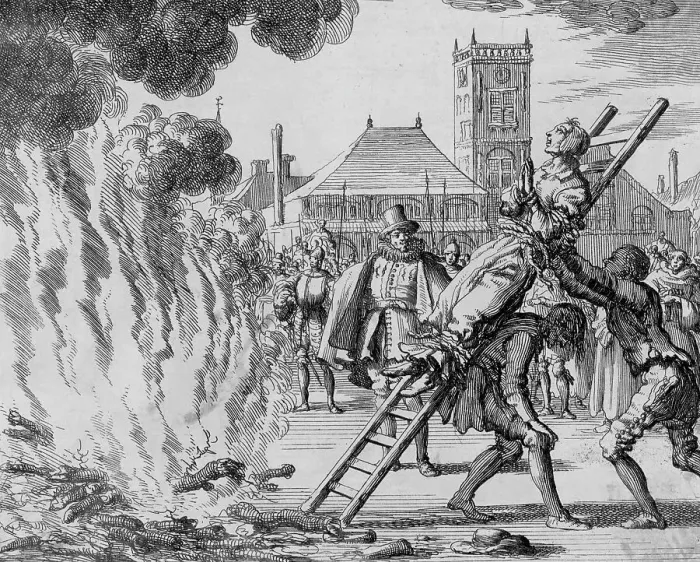 Framed Print : Anneken Hendriks Being Hoisted to the Fire by Jan Luyken Framed Print : Anneken Hendriks Being Hoisted to the Fire by Jan Luyken