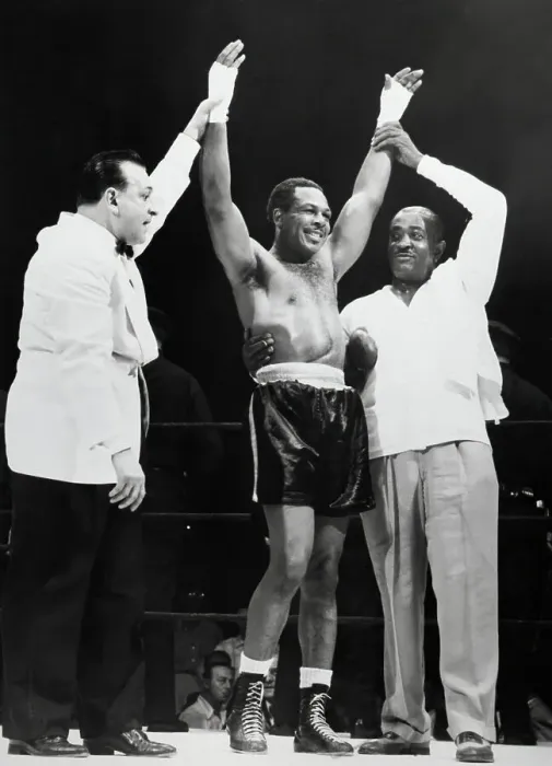 Framed Print : Announcer Raises Archie Moore's Arm Framed Print : Announcer Raises Archie Moore's Arm