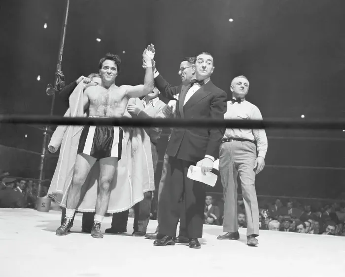 Framed Print : Announcer Raising Champ's Hand Framed Print : Announcer Raising Champ's Hand
