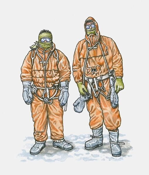 Antarctic explorers in protective clothing