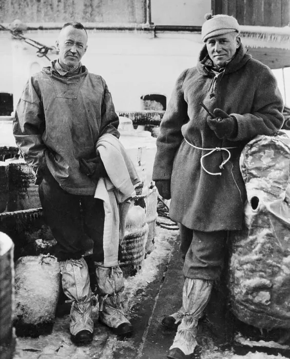 Framed Print : Antarctic Explorers Standing Aboard Ship Framed Print : Antarctic Explorers Standing Aboard Ship