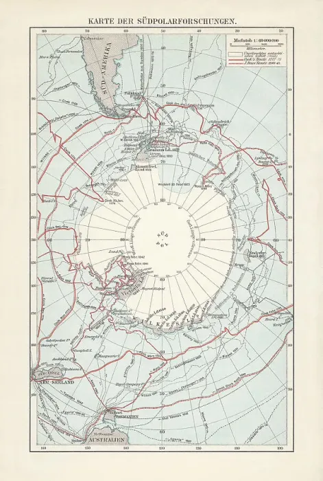 Framed Print : Antarctica map with sea routes of various explorers, lithograph, 1897 Framed Print : Antarctica map with sea routes of various explorers, lithograph, 1897