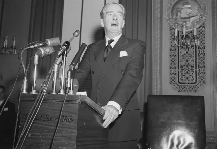 Framed Print : Anthony Eden Speaking at a Press Conference Framed Print : Anthony Eden Speaking at a Press Conference
