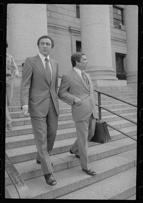Framed Print : Anthony Scotto Walking Down Steps with His Lawyer Framed Print : Anthony Scotto Walking Down Steps with His Lawyer