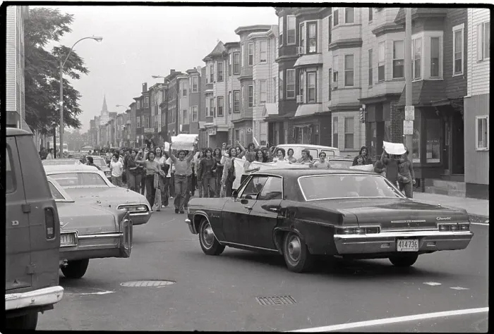 Framed Print : Anti-Busing Protesters Block Boston Street Framed Print : Anti-Busing Protesters Block Boston Street