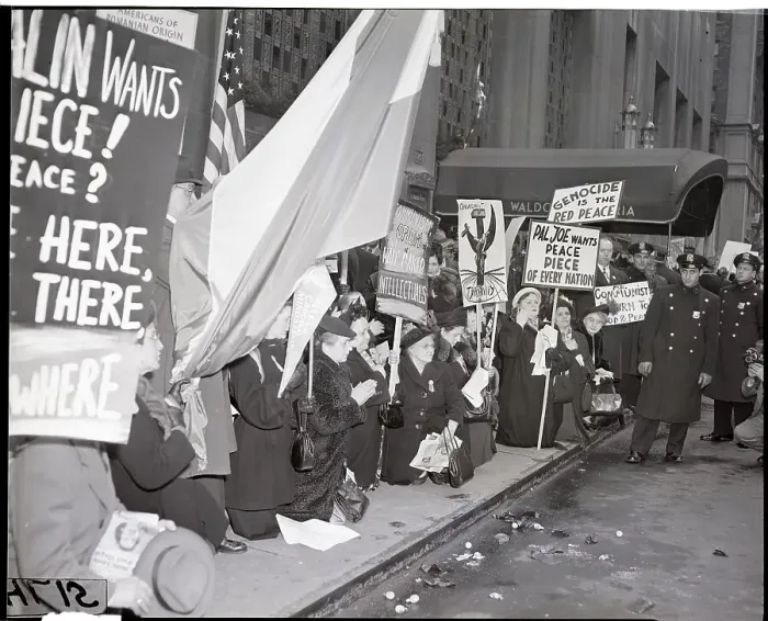 Framed Print : Anti-Communist Pickets Kneel in Prayer Framed Print : Anti-Communist Pickets Kneel in Prayer