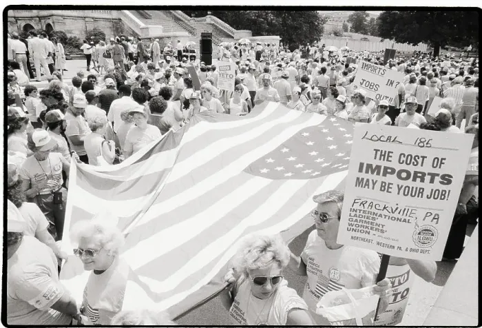 Framed Print : Anti-Import Protesters with American Flag Framed Print : Anti-Import Protesters with American Flag