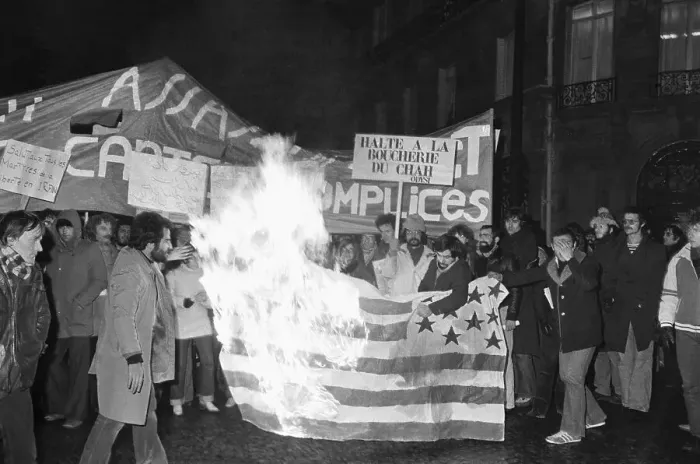 Framed Print : Anti-Shah Demonstrators Burning US Flag Framed Print : Anti-Shah Demonstrators Burning US Flag