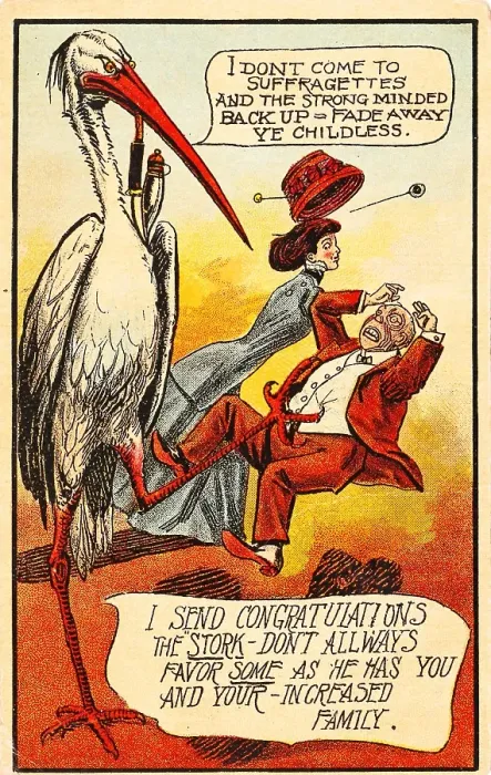Framed Print : Anti-Suffrage Stork Card Framed Print : Anti-Suffrage Stork Card
