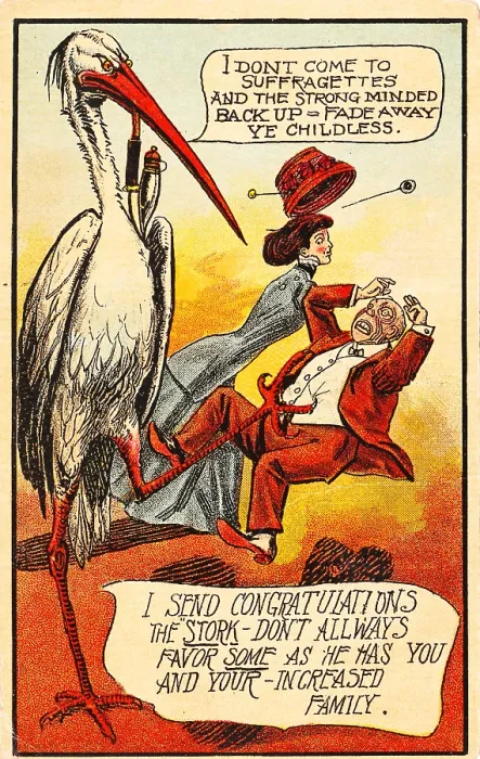 Framed Print : Anti-Suffrage Stork Card Framed Print : Anti-Suffrage Stork Card
