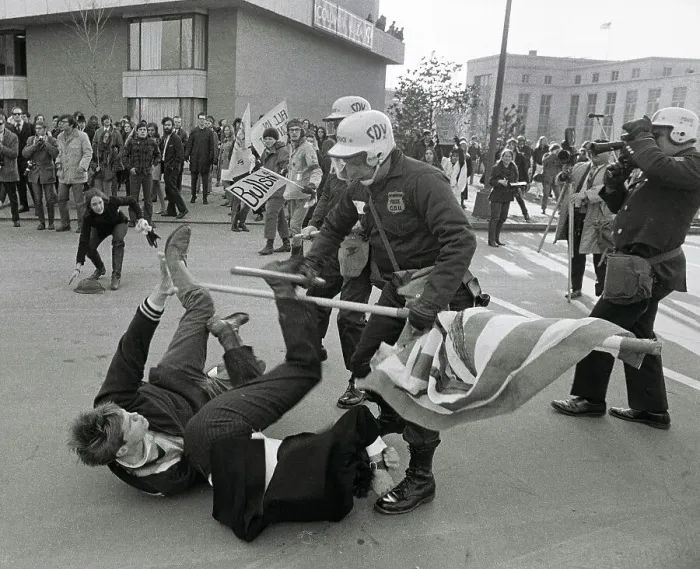 Framed Print : Anti-War Protesters knocked down Framed Print : Anti-War Protesters knocked down