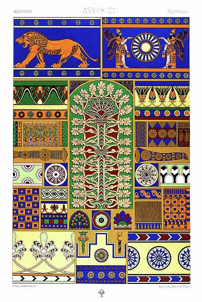Antique Assyrian pattern Manuscripts Decoration by Racinet - Lithograph