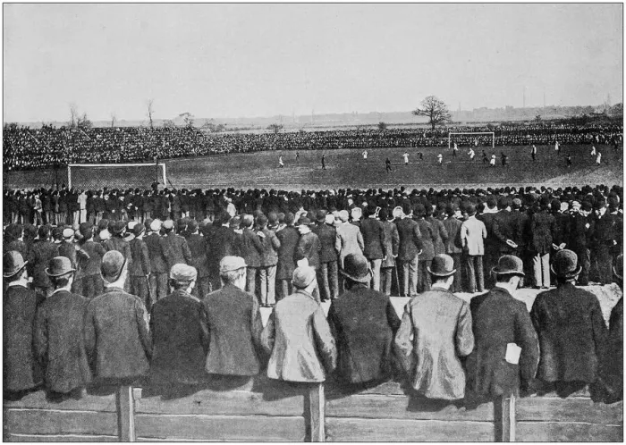 Framed Print : Antique black and white photograph of England and Wales: Football Match in Manchester