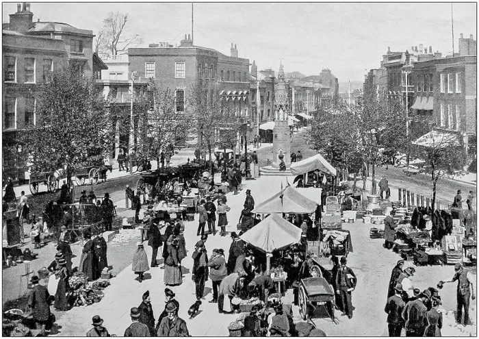 Framed Print : Antique black and white photograph of England and Wales: Market Square, Taunton Framed Print : Antique black and white photograph of England and Wales: Market Square, Taunton