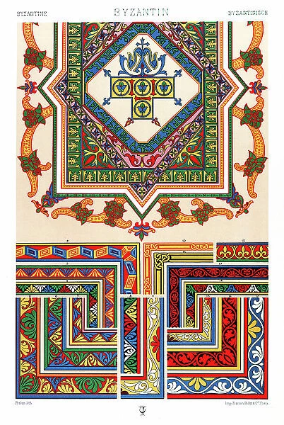 Antique Byzantine Empire pattern Manuscripts Decoration by Racinet - Lithograph
