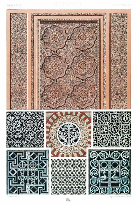 Framed Print : Antique Byzantine Empire pattern Manuscripts Decoration by Racinet - Lithograph Framed Print : Antique Byzantine Empire pattern Manuscripts Decoration by Racinet - Lithograph