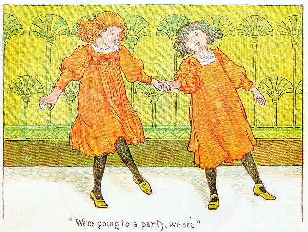 Antique children book illustrations: Girls dancing
