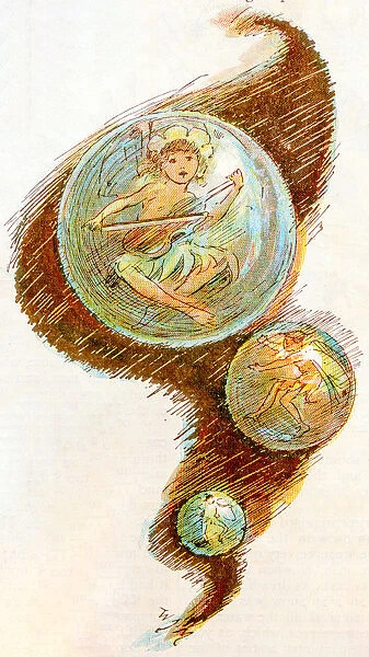 Antique children book illustrations: Soap bubble elves