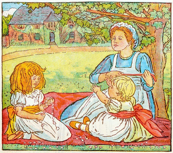 Antique children book illustrations: People outdoor
