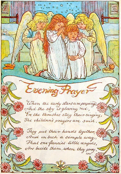 Antique children book illustrations: Evening prayer