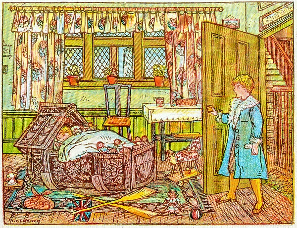 Antique children book illustrations: Entering room