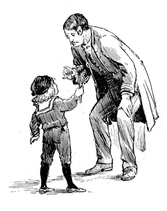 Framed Print : Antique children book illustrations Boy giving flowers to man Framed Print : Antique children book illustrations Boy giving flowers to man