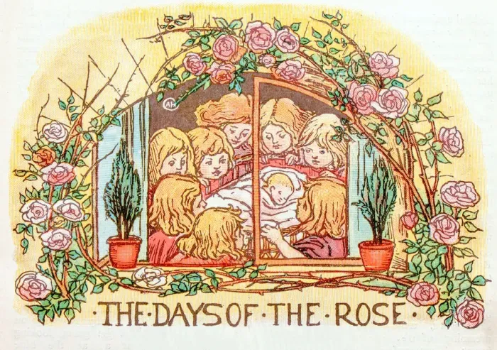 Framed Print : Antique children book illustrations: The days of the rose Framed Print : Antique children book illustrations: The days of the rose