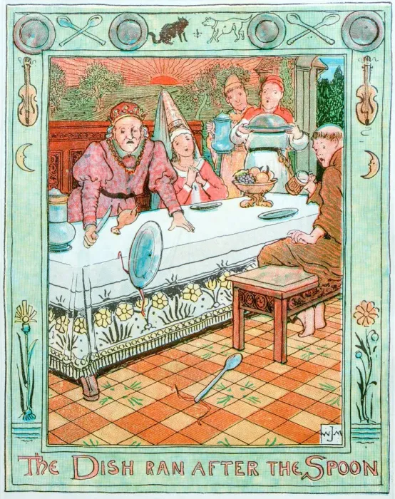 Framed Print : Antique children book illustrations: The dish ran after the spoon Framed Print : Antique children book illustrations: The dish ran after the spoon