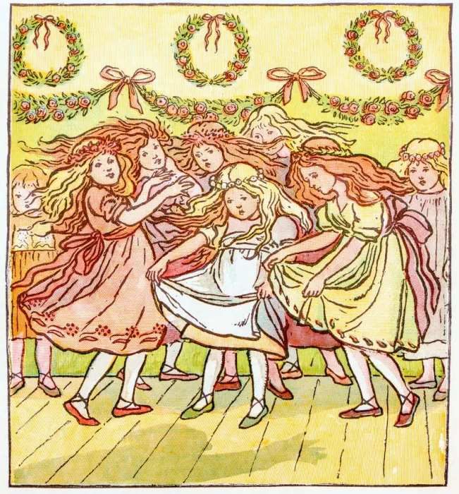 Framed Print : Antique children book illustrations: Girls dancing Framed Print : Antique children book illustrations: Girls dancing