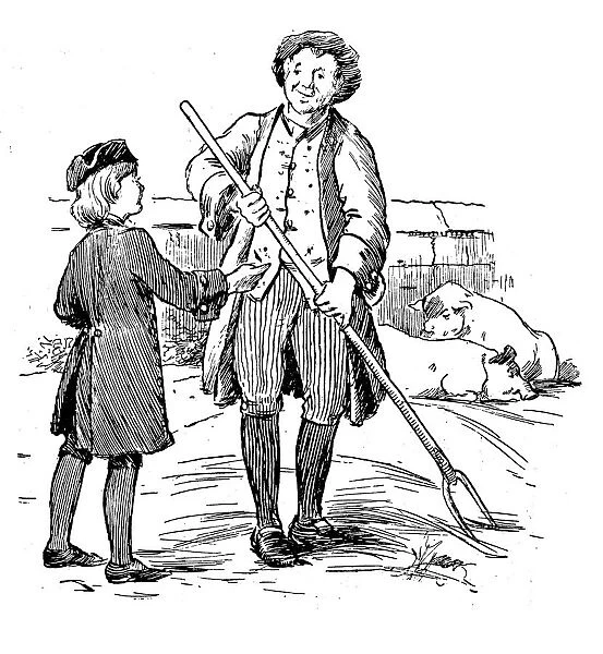 Antique children book illustrations: Man and boy