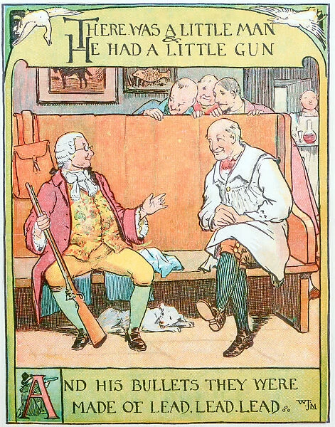 Antique children book illustrations: Man with gun