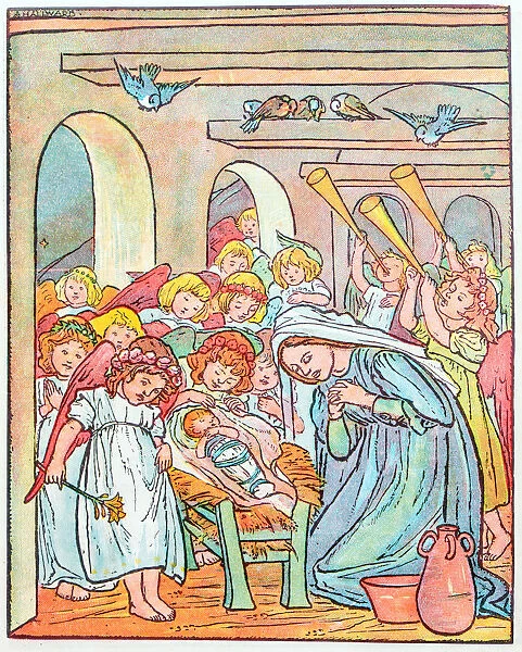 Antique children book illustrations: Nativity