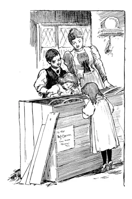 Framed Print : Antique children book illustrations: Opening crate Framed Print : Antique children book illustrations: Opening crate