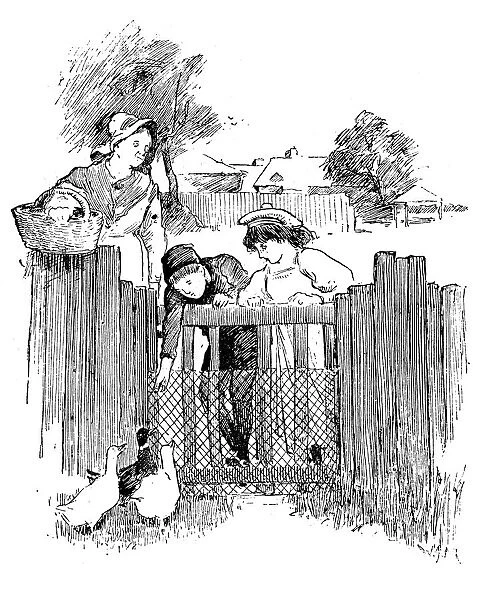 Antique children book illustrations: People with ducks