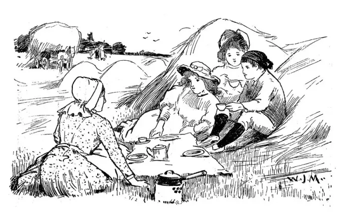 Framed Print : Antique children book illustrations: Picnic