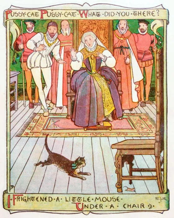 Framed Print : Antique children book illustrations: Queen and cat Framed Print : Antique children book illustrations: Queen and cat