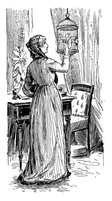 Framed Print : Antique children book illustrations: Woman and birds Framed Print : Antique children book illustrations: Woman and birds