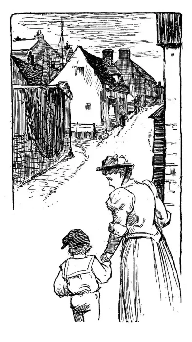 Framed Print : Antique children book illustrations: Woman and boy