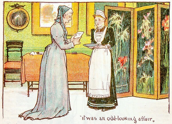 Antique children book illustrations: Woman and maid