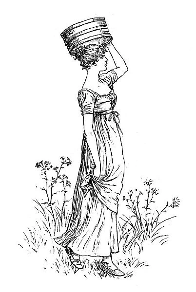 Antique children spelling book illustrations: Woman carrying