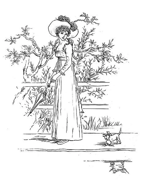 Antique children spelling book illustrations: Woman outdoor