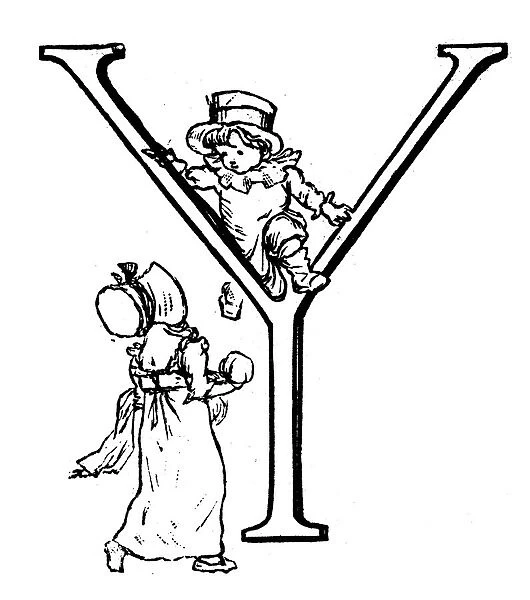 Antique children spelling book illustrations: Alphabet letter Y