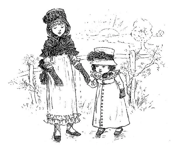 Antique children spelling book illustrations: Holding hands
