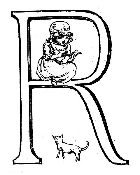 Antique children spelling book illustrations: Alphabet letter R