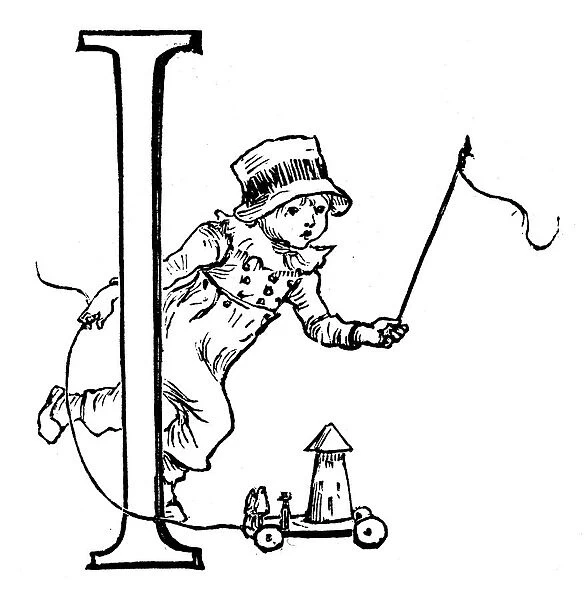 Antique children spelling book illustrations: Alphabet letter I