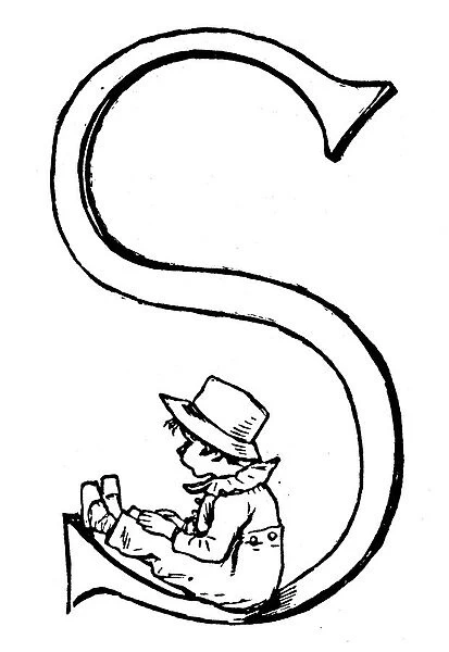 Antique children spelling book illustrations: Alphabet letter S