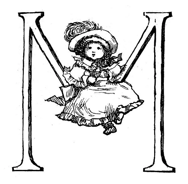 Antique children spelling book illustrations: Alphabet letter M