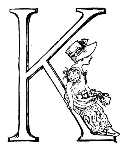 Antique children spelling book illustrations: Alphabet letter K